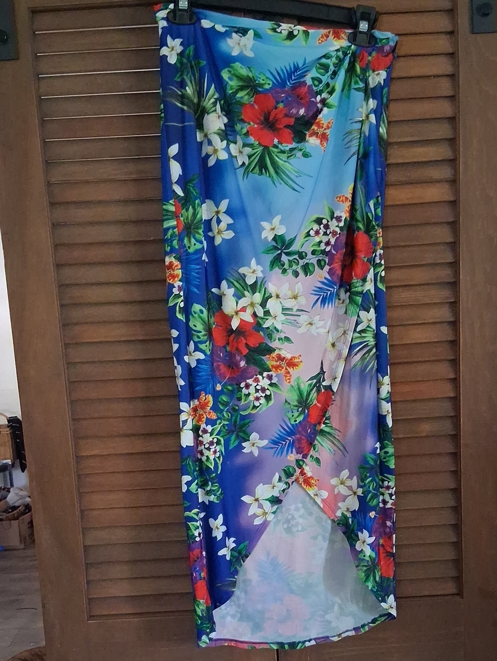 Boston Proper Blue Tropical Floral Midi Length Skirt
